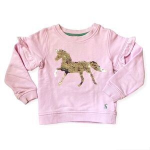 JOULES Girls Size 4 Unicorn Sweatshirt Flippy Sequins Pink Silvery Shiny Flip